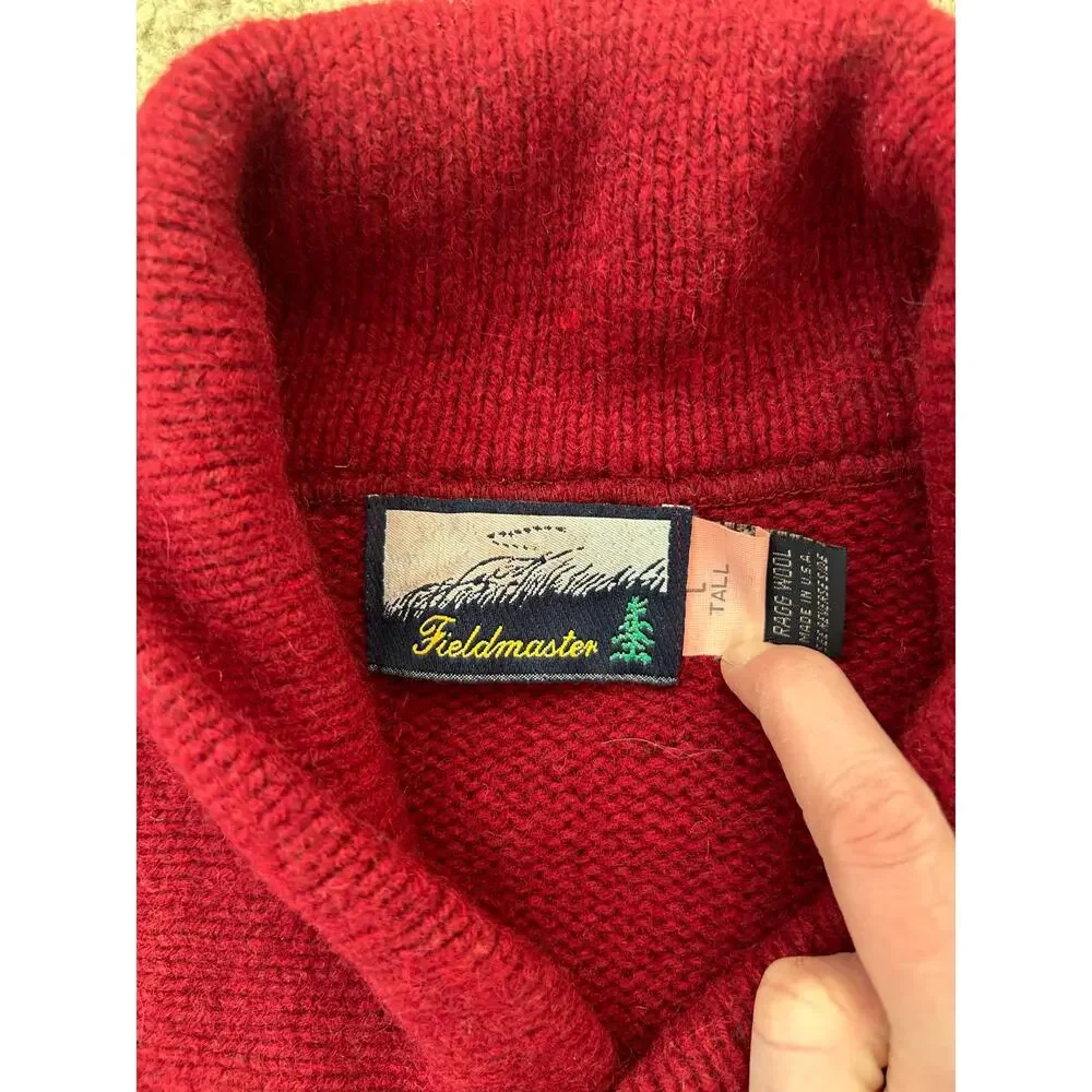 Vintage 70s 80s Fieldmaster Wool Men's L Tall Men's Grandpa Sweater Red Gorpcore